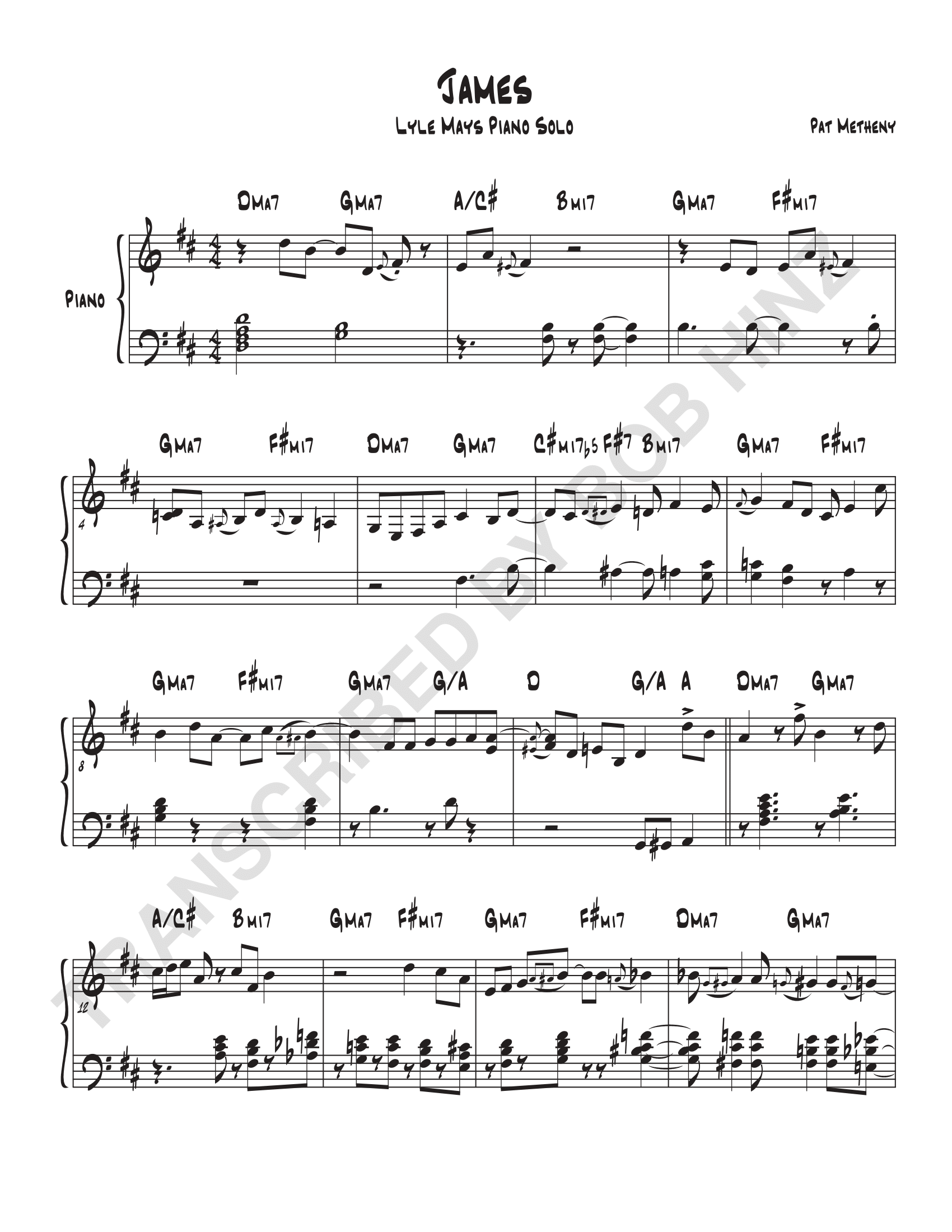 Lyle Mays Piano Solo on James (Live) Transcription – Pianist Bob Hinz