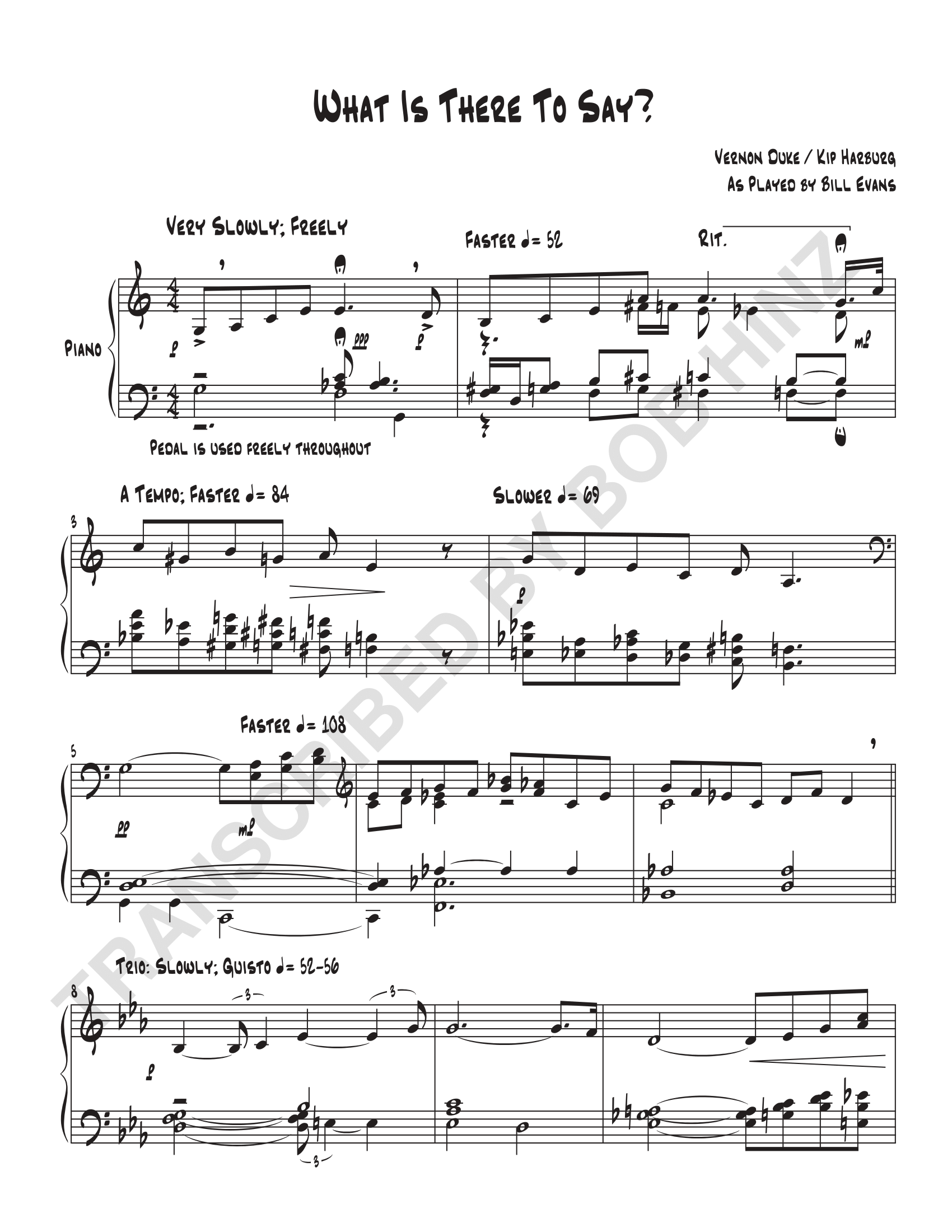 What Is There To Say (Bill Evans) Transcription – Jazz Pianist Bob